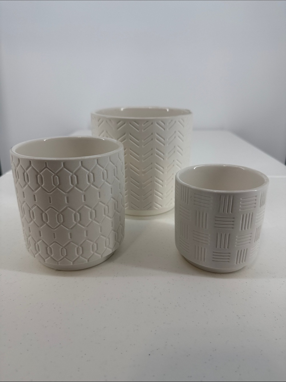 CB2 Set of 3 Textured White Ceramic Planters